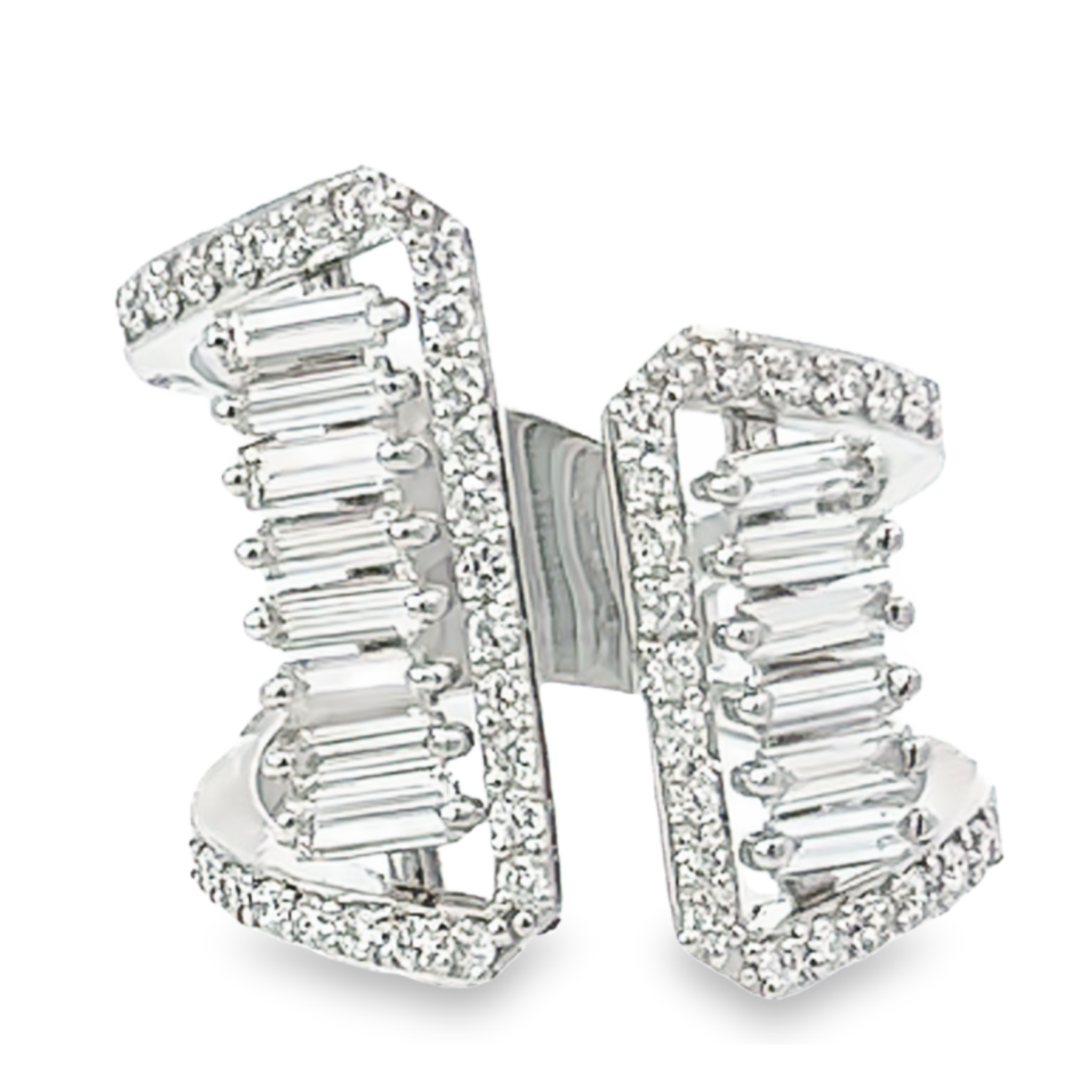 18K White Gold Round & Baguette Diamond Statement Ring (0.66 ct)