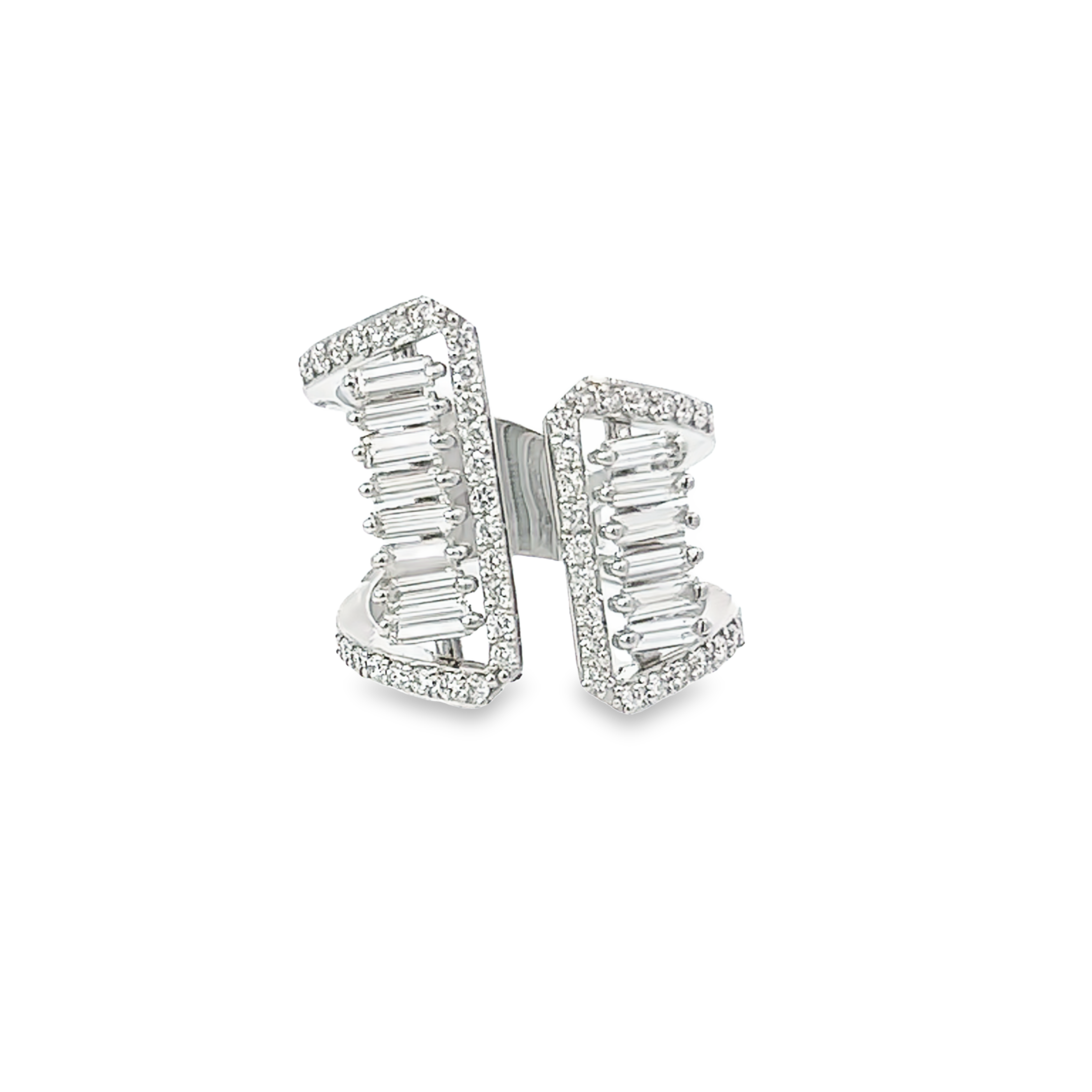 18K White Gold Round & Baguette Diamond Statement Ring (0.66 ct)