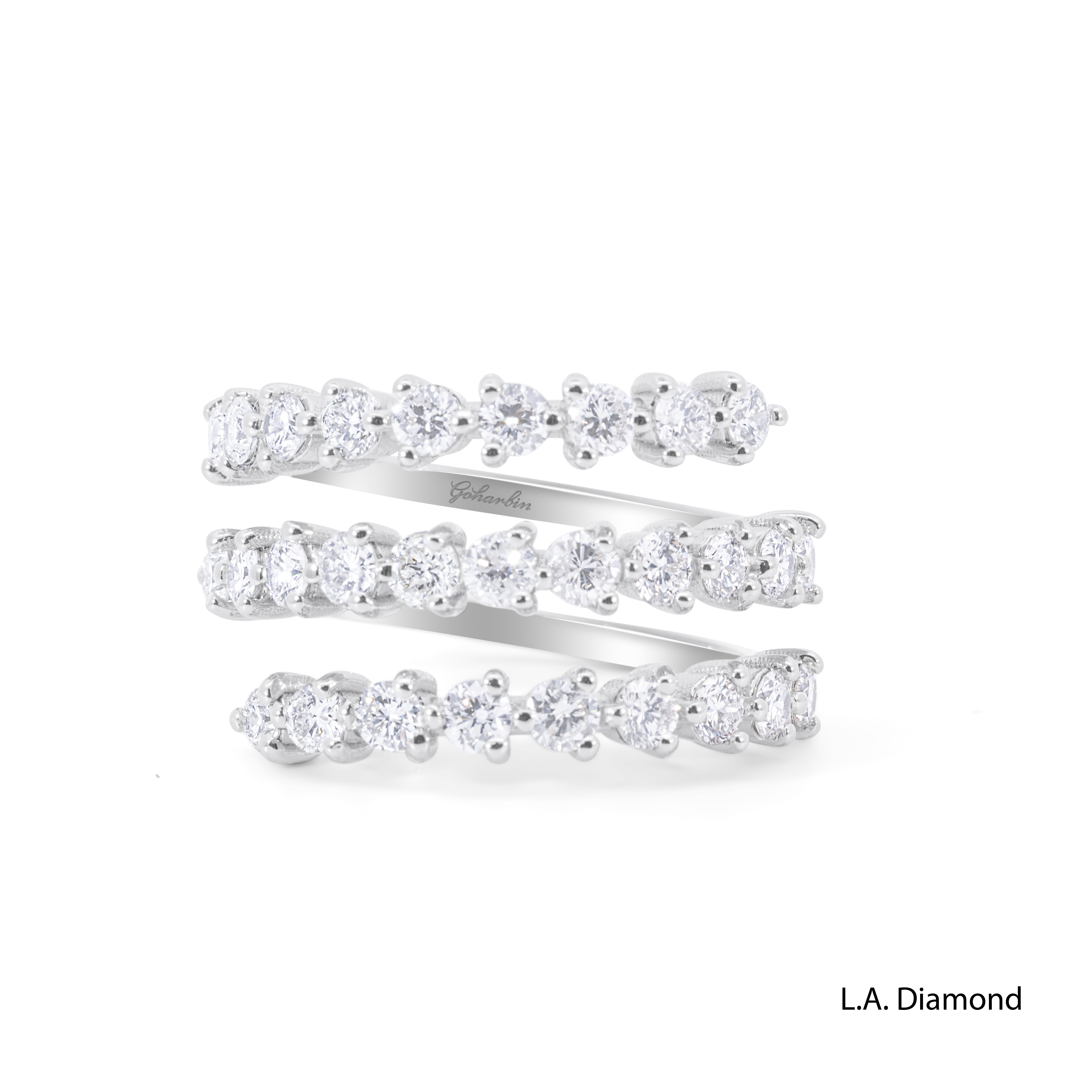 18K White Gold Triple Row Wrap-Around Natural Diamond Ring (2.00 ct T.W.)