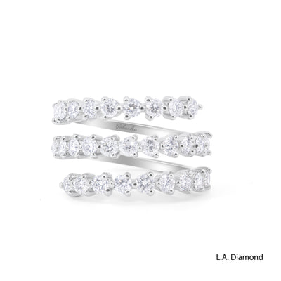 18K White Gold Triple Row Wrap-Around Natural Diamond Ring (2.00 ct T.W.)
