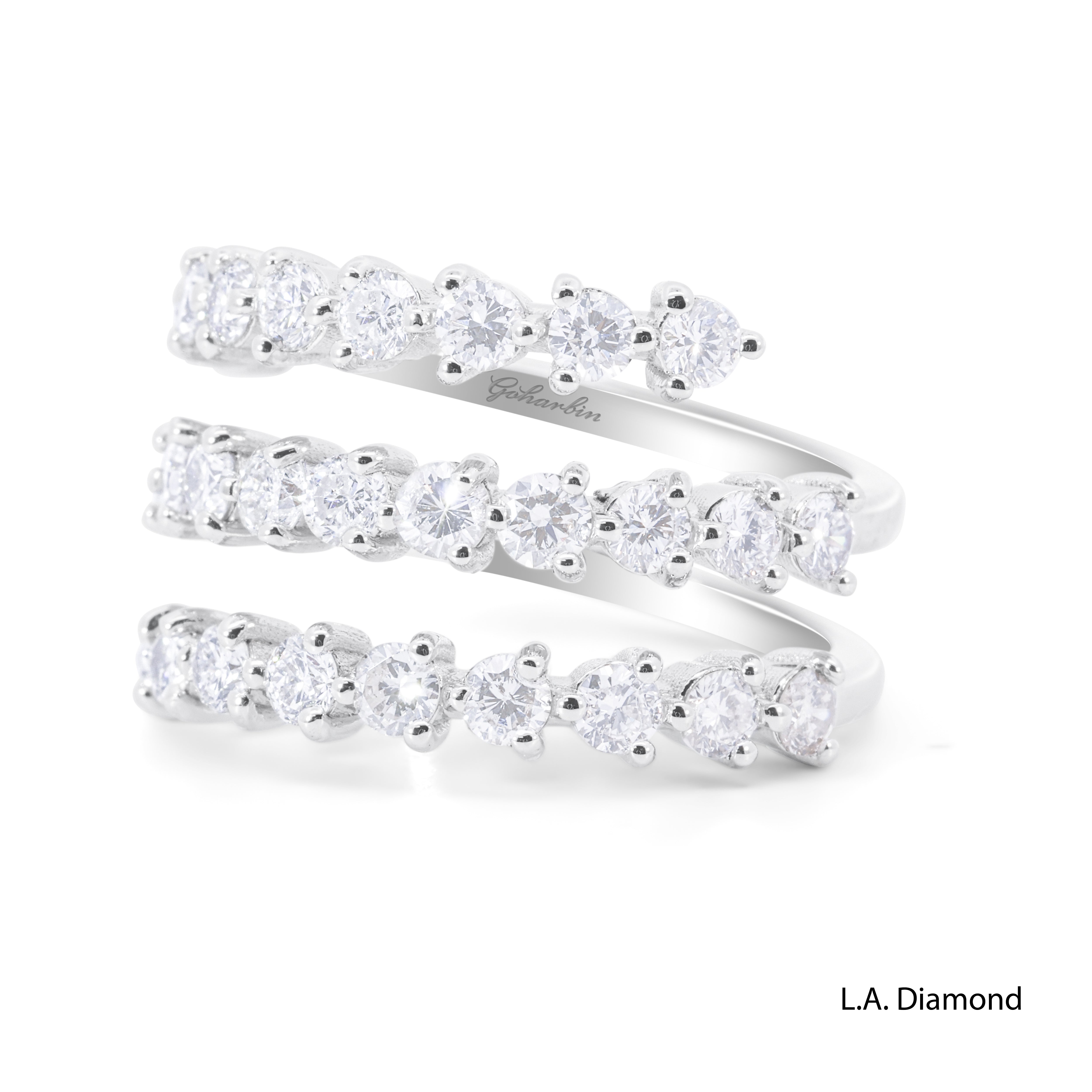 18K White Gold Triple Row Wrap-Around Natural Diamond Ring (2.00 ct T.W.)