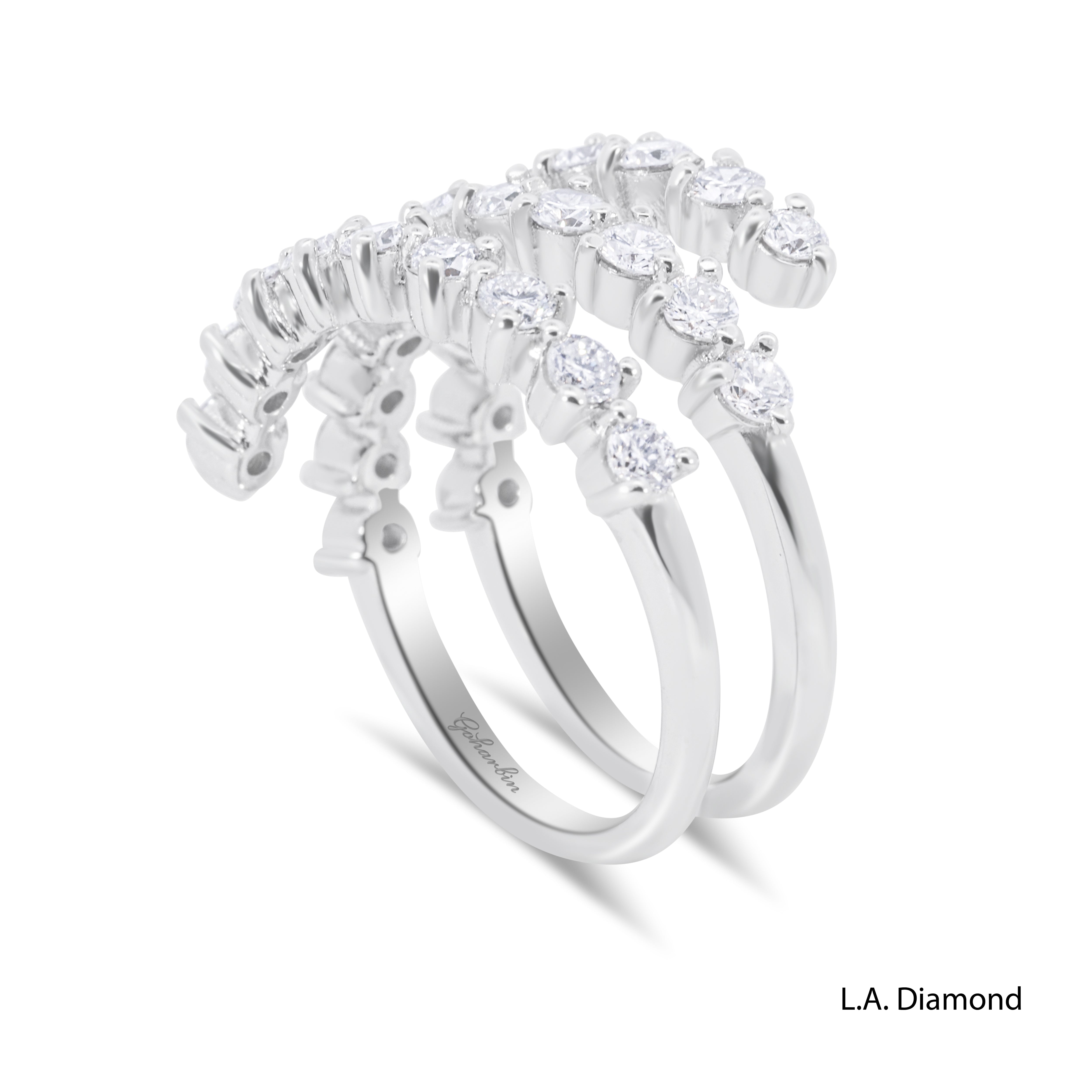 18K White Gold Triple Row Wrap-Around Natural Diamond Ring (2.00 ct T.W.)