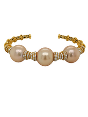 18K Yellow Gold South Sea Pearl & Diamond Open Bangle (1.84 ct)