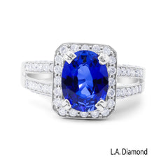 1Ct Blue Sapphire Diamond Pave Engagement Ring (14K White Gold, Split Shank)
