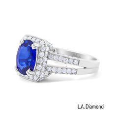 1Ct Blue Sapphire Diamond Pave Engagement Ring (14K White Gold, Split Shank)