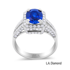 1Ct Blue Sapphire Diamond Pave Engagement Ring (14K White Gold, Split Shank)