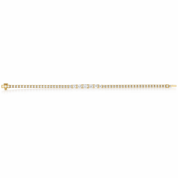 Dainty Baguette Diamond Tennis Bracelet set in 14k Gold