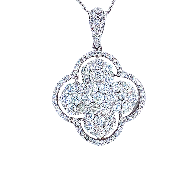 14K White Gold Diamond  1/2 CT. T.W. Composite Flower Pendant - LA DIAMOND