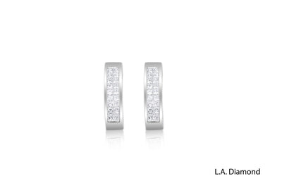 14k White Gold Diamond Half Hoop Huggie Earring