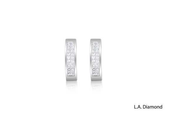 14k White Gold Diamond Half Hoop Huggie Earring