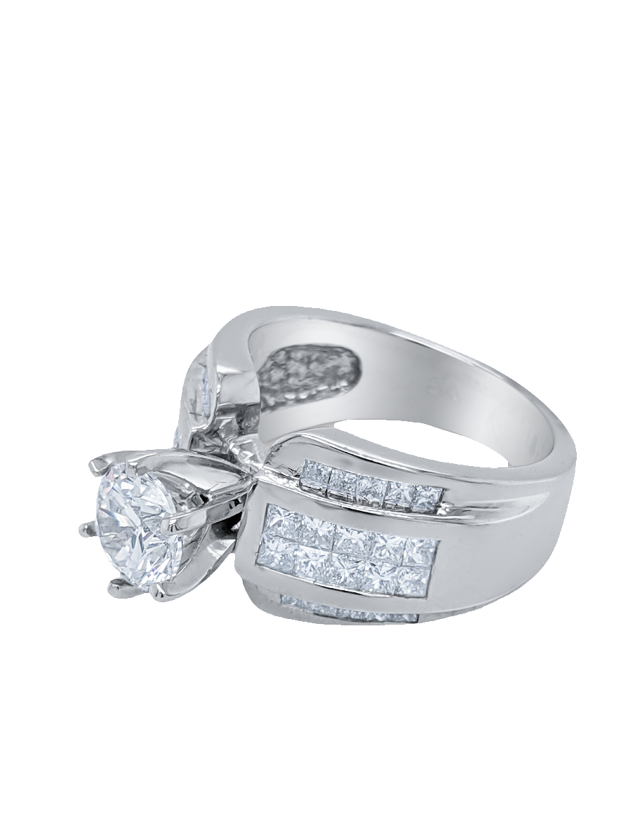 18k White Gold Diamond Bezel Corner Princess Round Cut Engagement Ring 1.40c - LA DIAMOND