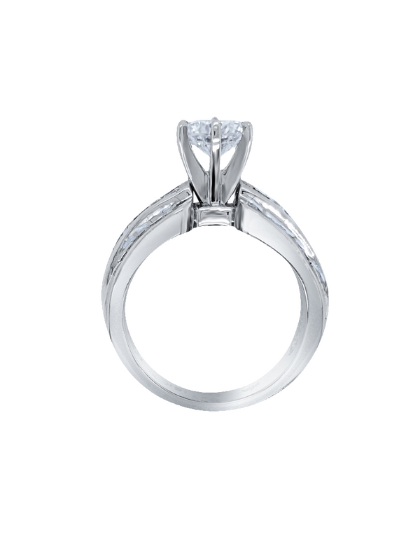 18k White Gold Diamond Bezel Corner Princess Round Cut Engagement Ring 1.40c - LA DIAMOND