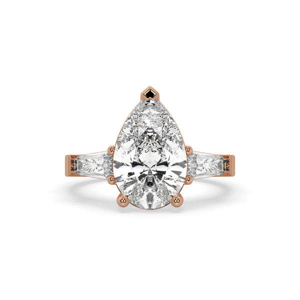 14K White Gold Pear & Baguette Cut Diamond 3-Stone Engagement Ring (2.5 ct)