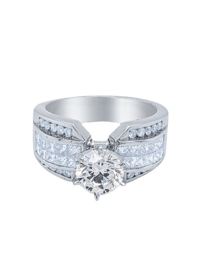 18K White Gold Bezel Corner Princess & Round-Cut Diamond Engagement Ring (1.29 ct)
