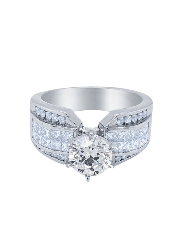 18k White Gold Diamond Bezel Corner Princess and Round Cut Engagement Ring 1.29c - LA DIAMOND