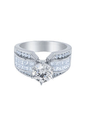 18k White Gold Diamond Bezel Corner Princess and Round Cut Engagement Ring 1.29c - LA DIAMOND