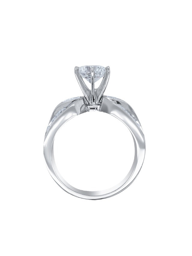 18k White Gold Diamond Bezel Corner Princess and Round Cut Engagement Ring 1.29c - LA DIAMOND