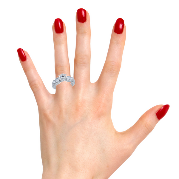 18k White Gold Diamond Bezel Corner and Round Cut Engagement Ring .75c - LA DIAMOND