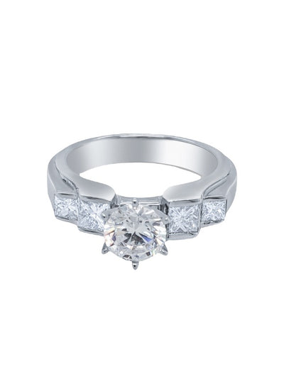 18K White Gold Bezel Corner & Round-Cut Diamond Engagement Ring (0.75 ct)
