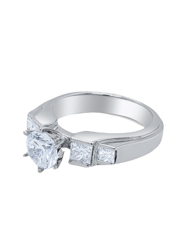 18k White Gold Diamond Bezel Corner and Round Cut Engagement Ring .75c - LA DIAMOND