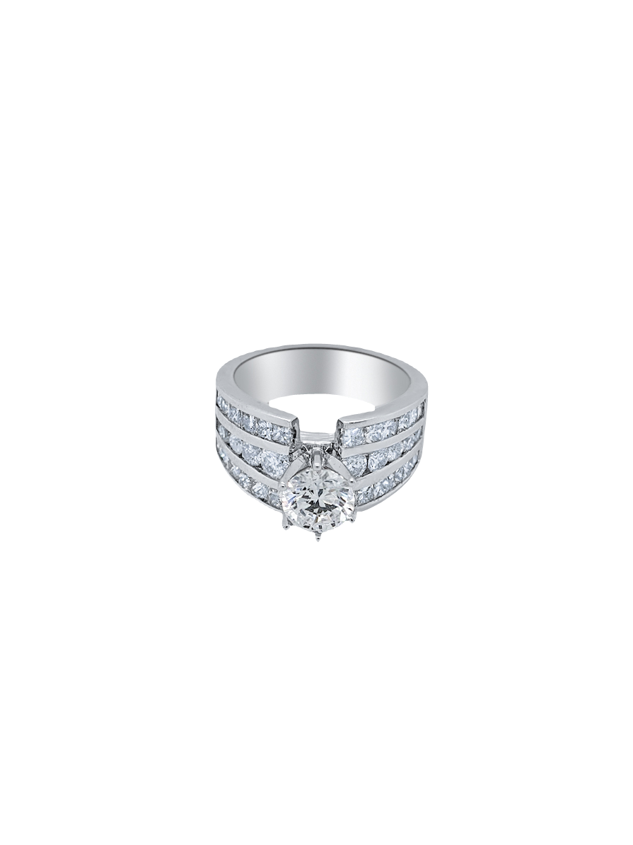 18k White Gold Diamond Multi-Row  Round and Bezel Corner Princess Cut Engagement Ring 2.23c - LA DIAMOND