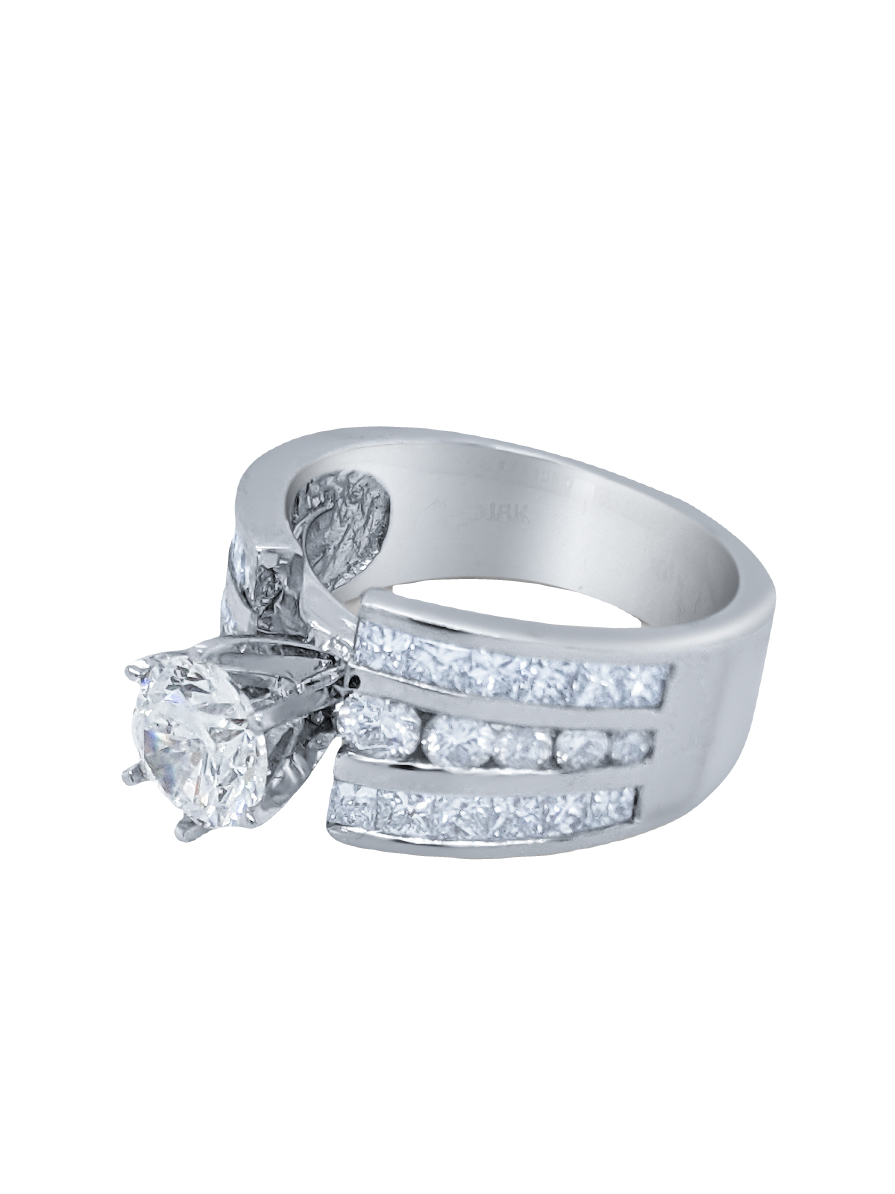 18k White Gold Diamond Multi-Row  Round and Bezel Corner Princess Cut Engagement Ring 2.23c - LA DIAMOND