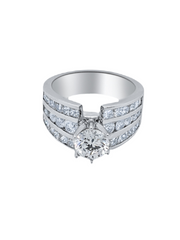 18k White Gold Diamond Multi-Row  Round and Bezel Corner Princess Cut Engagement Ring 2.23c - LA DIAMOND