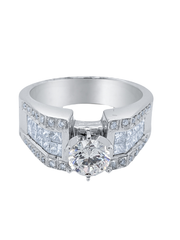 18k White Gold Diamond Bezel Corner Princess and Round Cut Engagement Ring 2.23c - LA DIAMOND