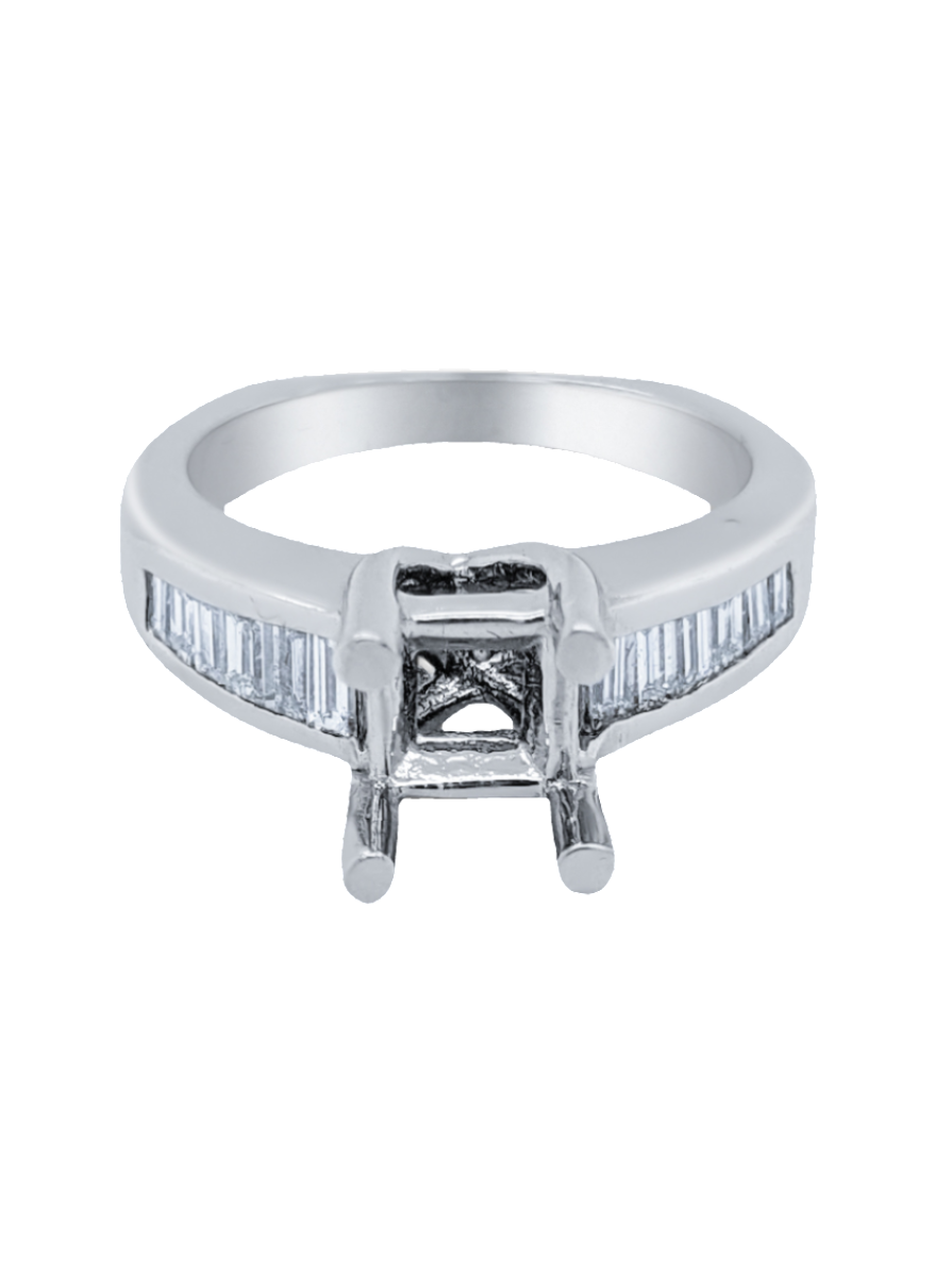 14k White Gold Diamond Baguette Cut Engagement Ring .70c