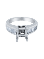 14k White Gold Diamond Baguette Cut Engagement Ring .70c