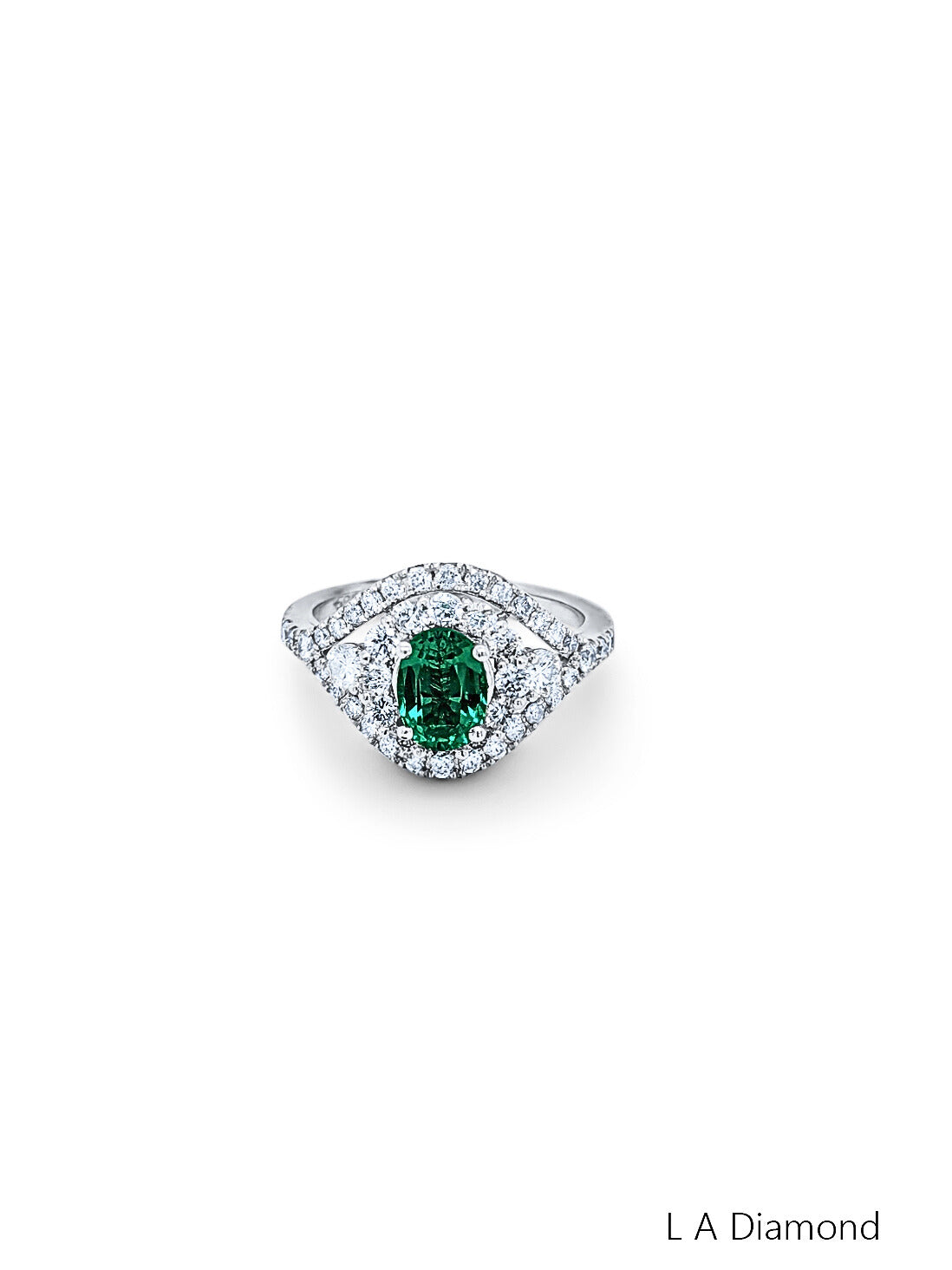 14k White Gold Diamond Emerald Ring - LA DIAMOND