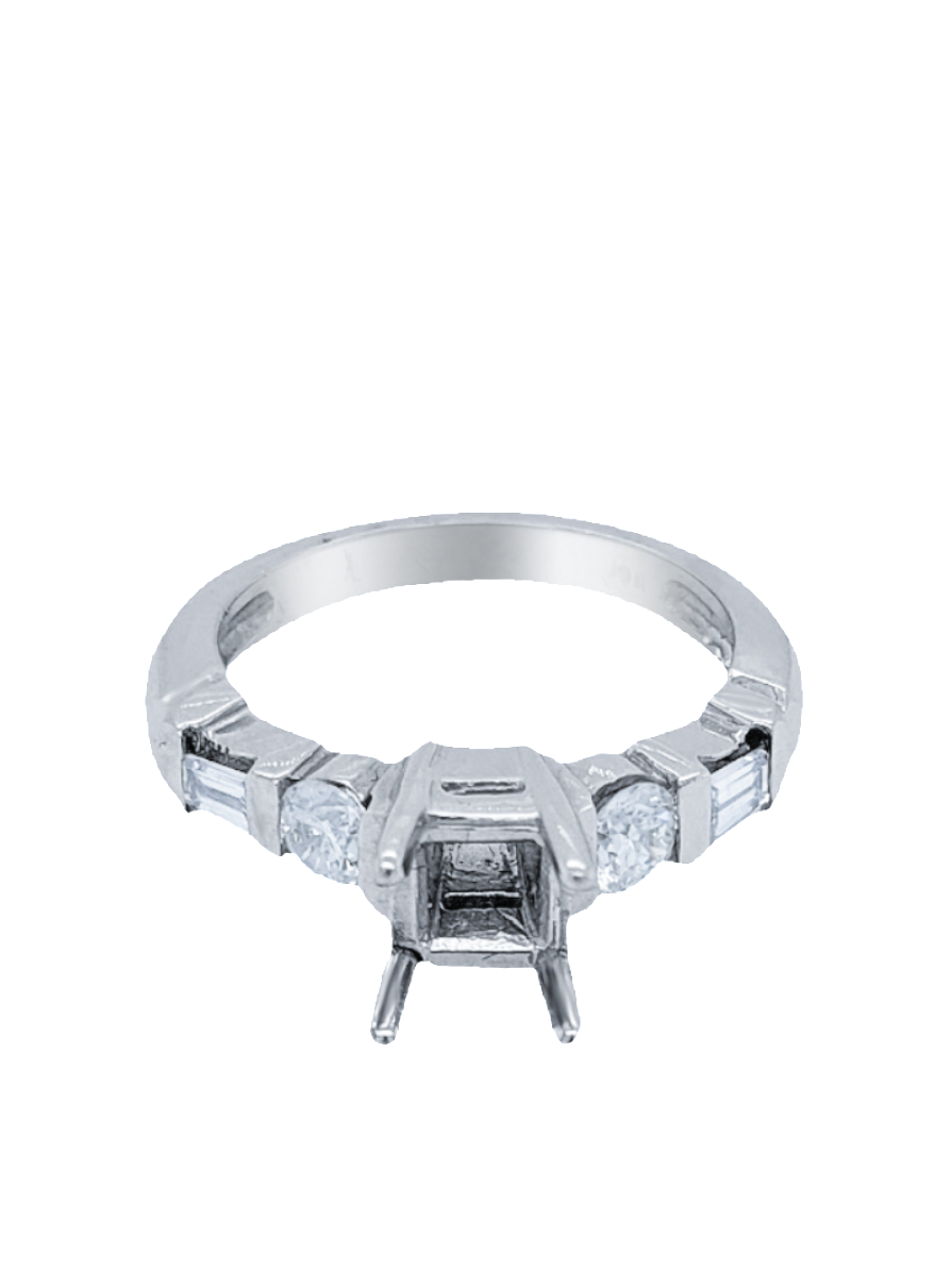 14K White Gold Diamond Princess Cut Engagement Ring .72c