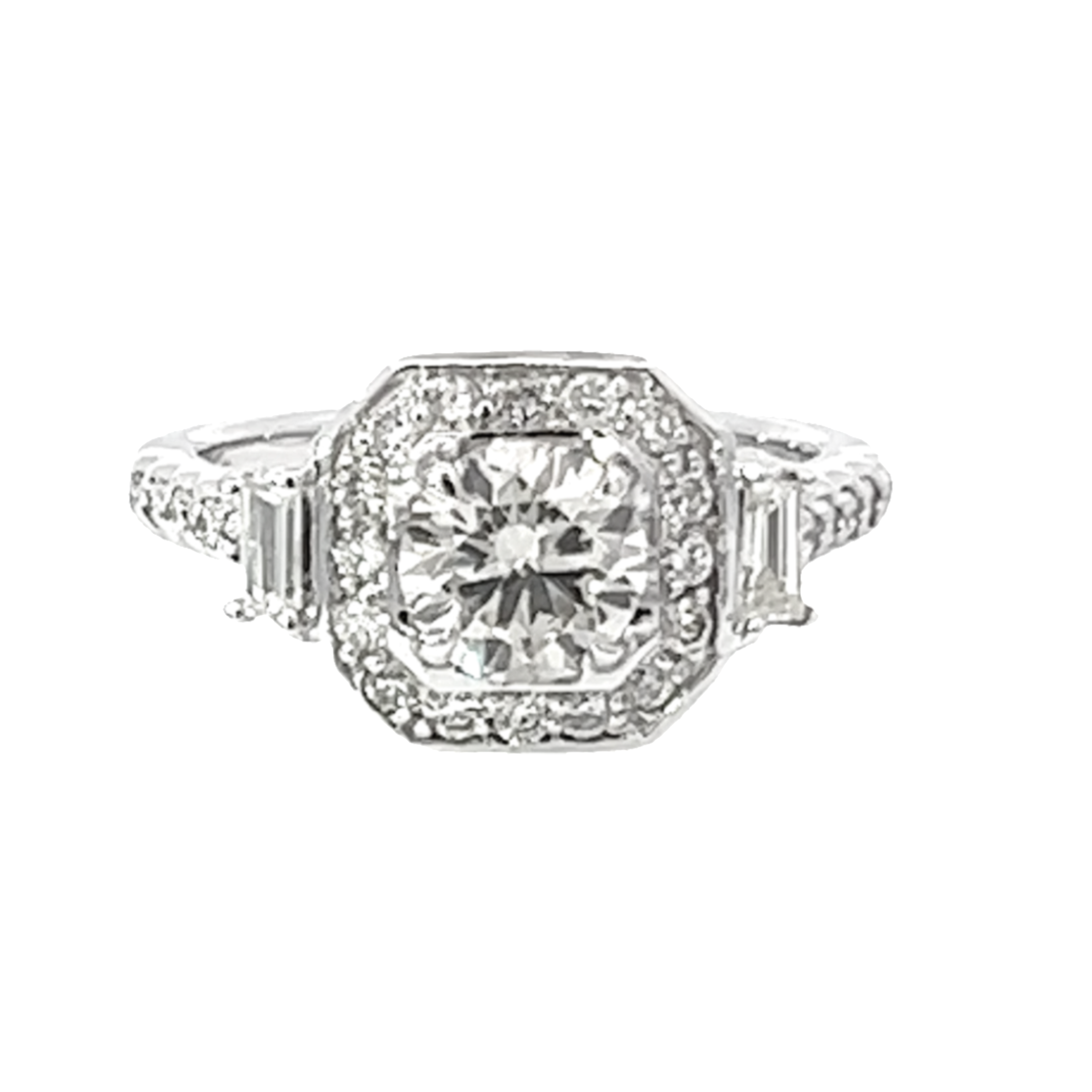 White Gold Diamond Round And Radiant Cut Engagement Ring