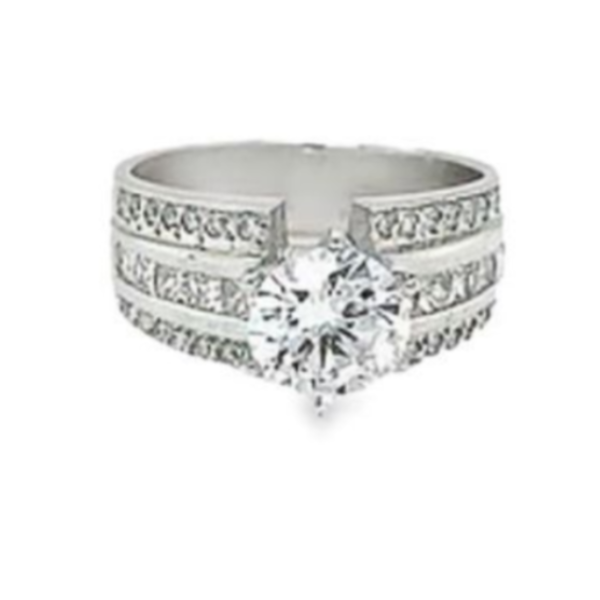 18K White Gold Diamond Frame Multi-Row Round Cut Engagement Ring 9.17c - LA DIAMOND