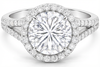 14K White Gold Round Cut Diamond Halo Engagement Ring (4.20 ct)
