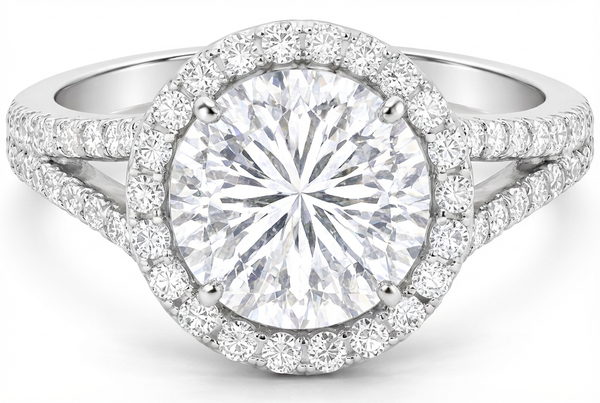 14K White Gold Round Cut Diamond Halo Engagement Ring (4.20 ct) - LA DIAMOND