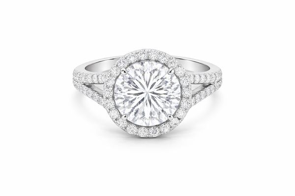 14K White Gold Round Cut Diamond Halo Engagement Ring (4.20 ct) - LA DIAMOND