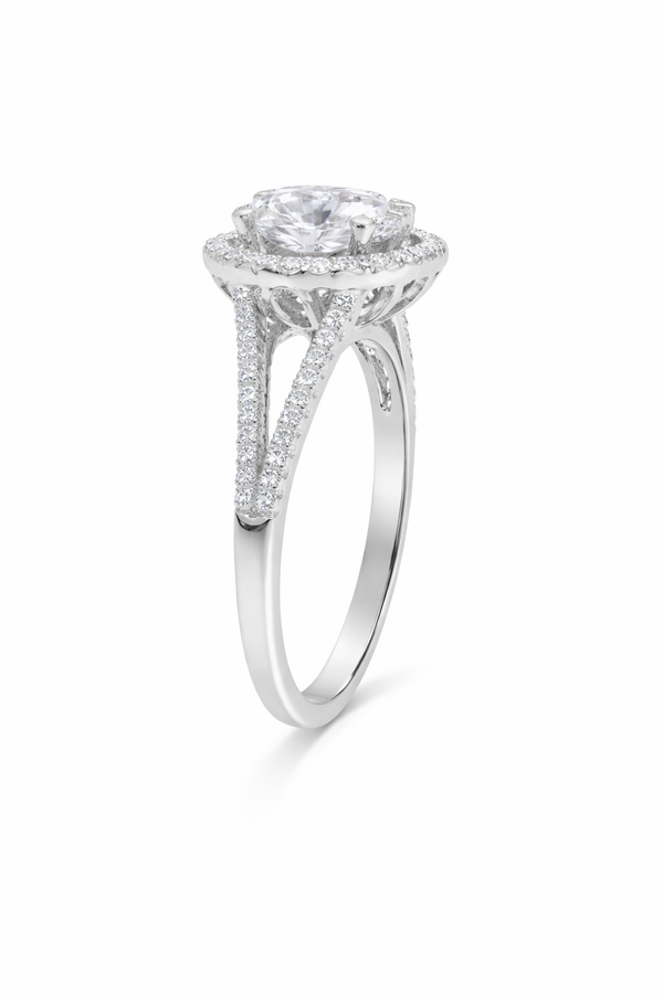 14K White Gold Round Cut Diamond Halo Engagement Ring (4.20 ct) - LA DIAMOND