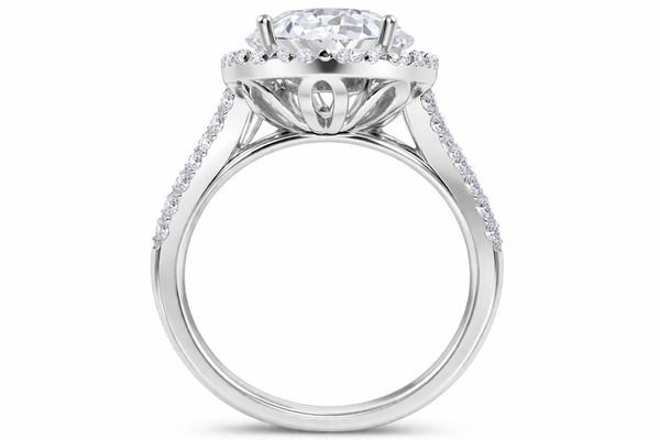 14K White Gold Round Cut Diamond Halo Engagement Ring (4.20 ct) - LA DIAMOND