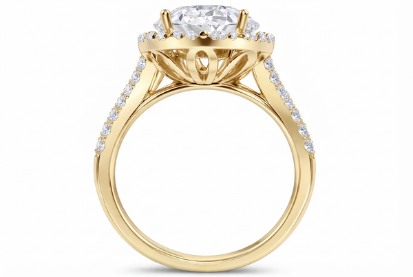 14K White Gold Round Cut Diamond Halo Engagement Ring (4.20 ct) - LA DIAMOND