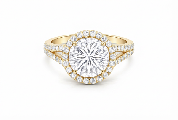 14K White Gold Round Cut Diamond Halo Engagement Ring (4.20 ct) - LA DIAMOND