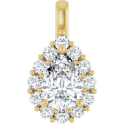 3 Carat Pear Shape Diamond Halo Pendant in 14K Gold