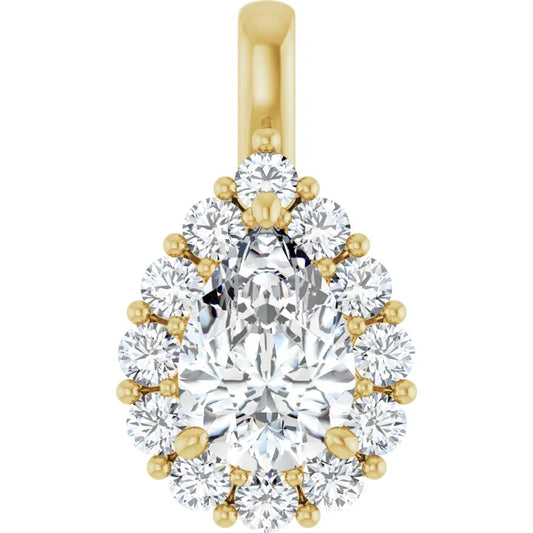 3 Carat Pear Shape Diamond Halo Pendant in 14K Gold