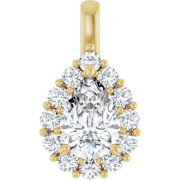 3 Carat Pear Shape Diamond Halo Pendant in 14K Gold