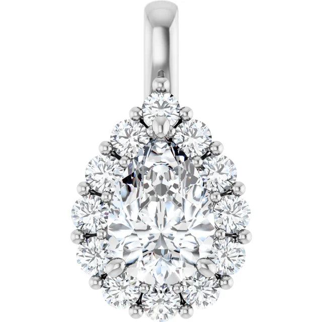 3 Carat Pear Shape Diamond Halo Pendant in 14K Gold