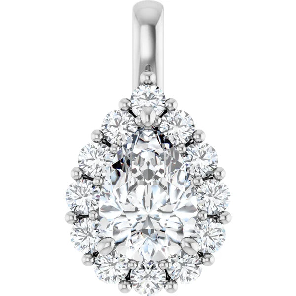 3 Carat Pear Shape Diamond Halo Pendant in 14K Gold