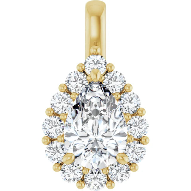 3 Carat Pear Shape Diamond Halo Pendant in 14K Gold