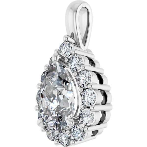 3 Carat Pear Shape Diamond Halo Pendant in 14K Gold