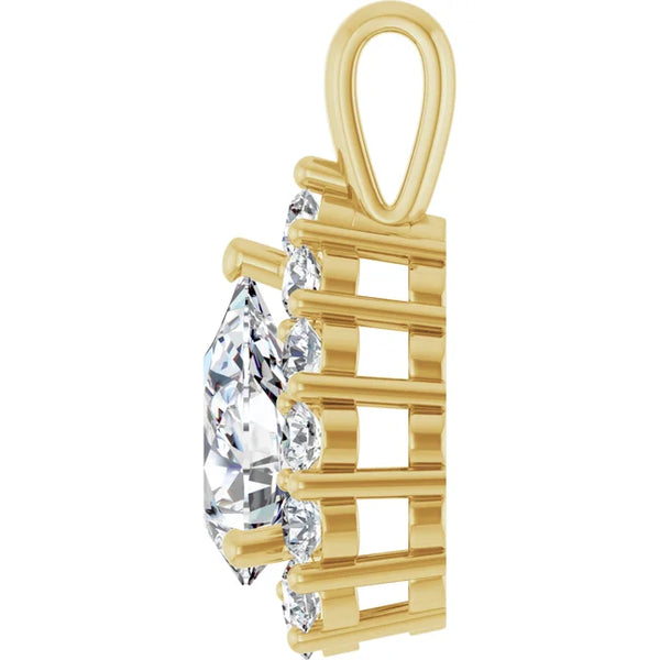 3 Carat Pear Shape Diamond Halo Pendant in 14K Gold
