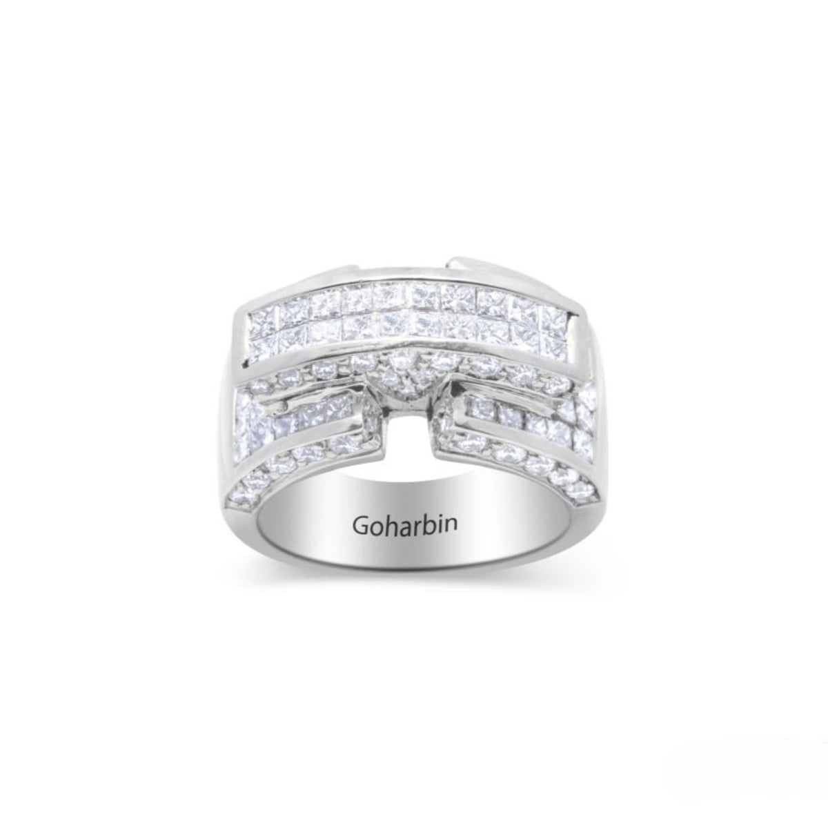 3.60 ctw Princess and Round Diamonds Channel Set and Invisible Set Men's Wedding Band set on 18k White Gold